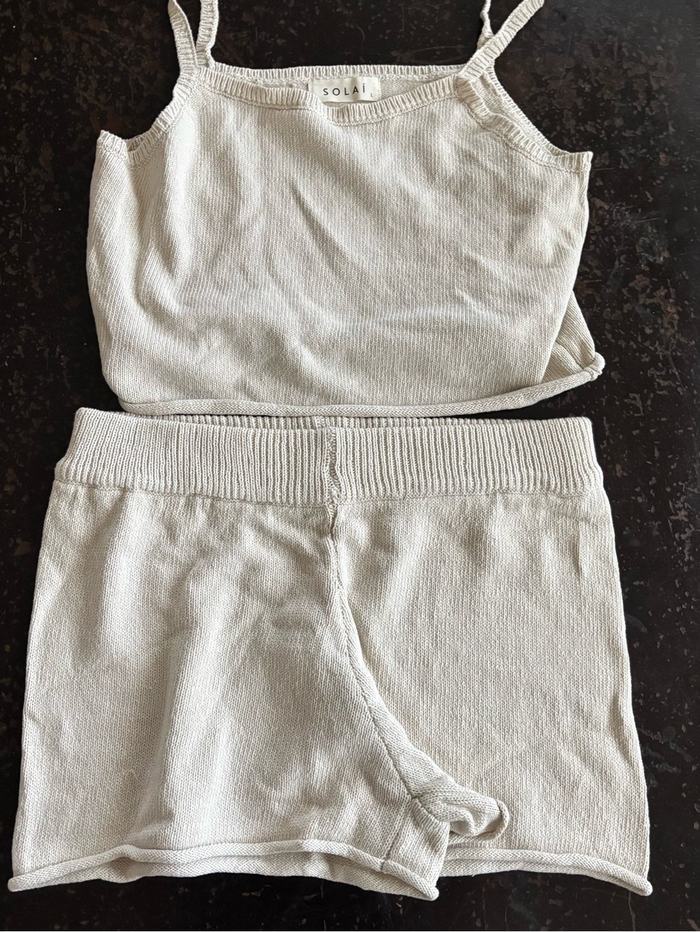 Solai Cream Knit Cami and Shorts Set
